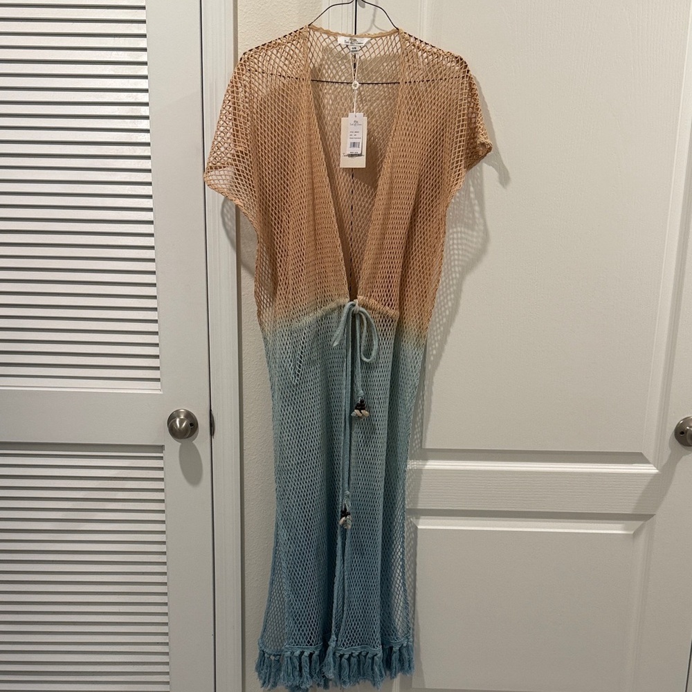 Bathing cover up Two-Tone Open Knit Peach & Light Blue